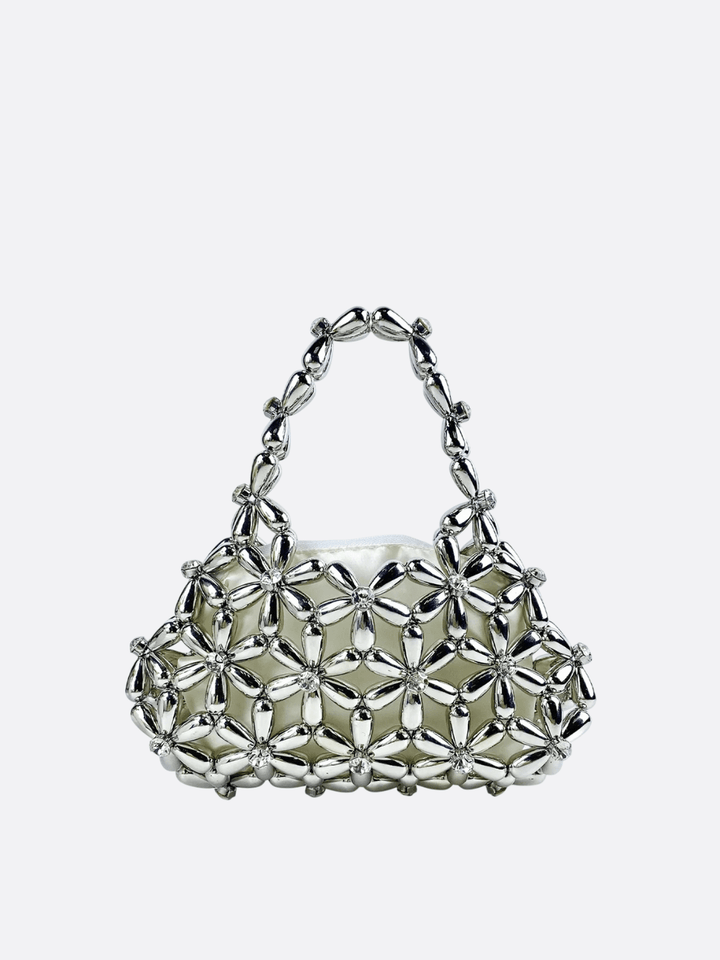 sac perle fleur argenté